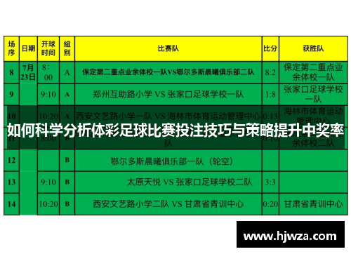 如何科学分析体彩足球比赛投注技巧与策略提升中奖率